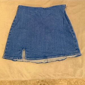 Show Me Your Mumu Blue Denim Mini Skirt with Slit Size S